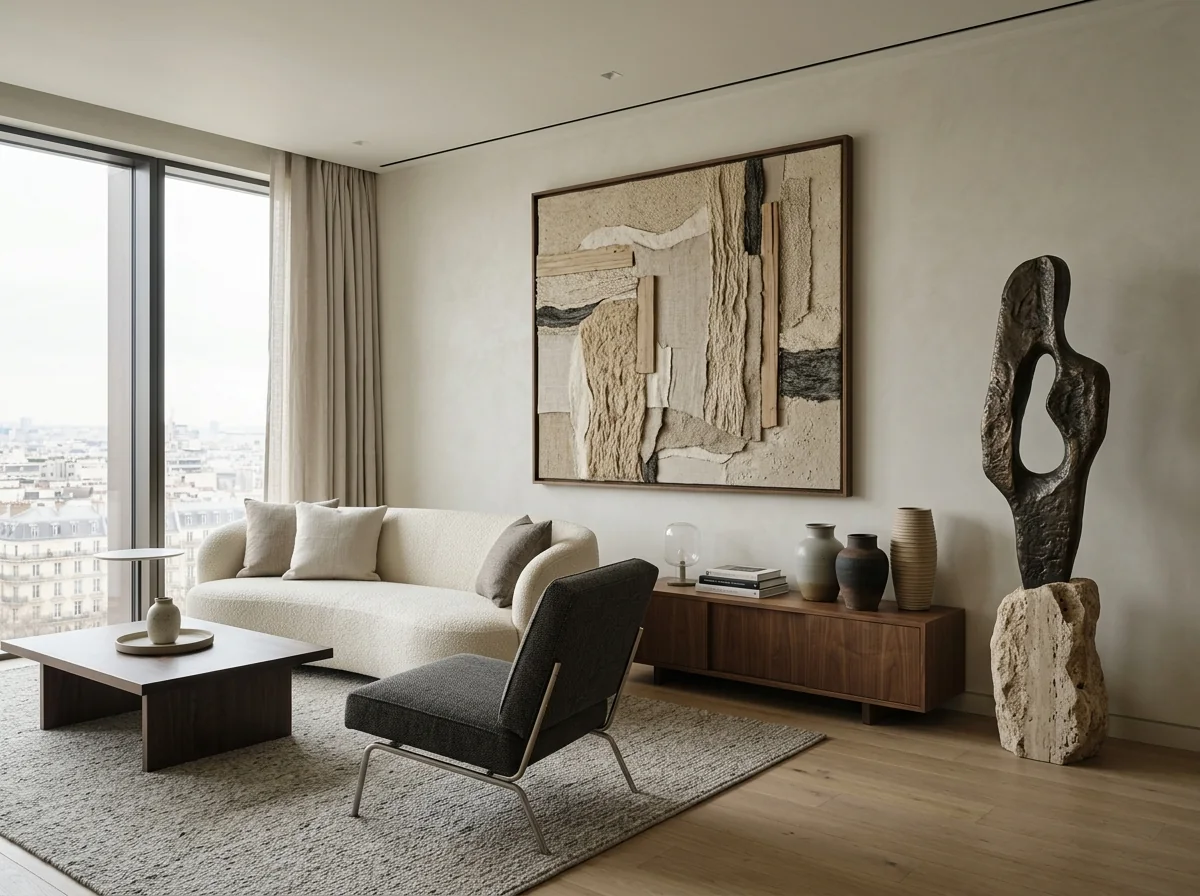 Commissioned artwork and decorative objects in a luxury suite